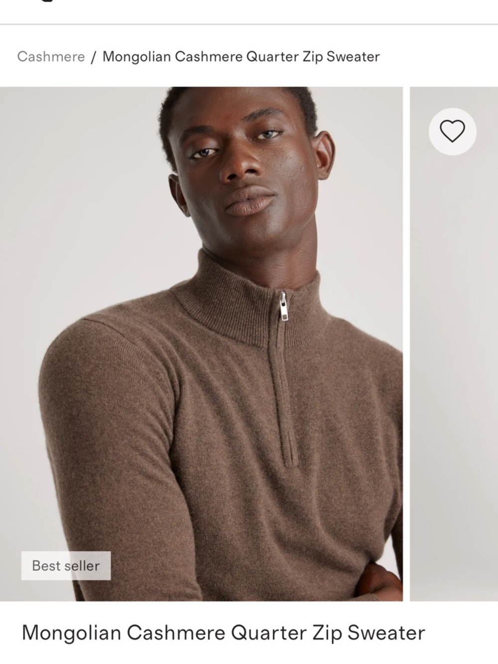 Quince Mongolian Cashmere Quarter-Zip Sweater — Brown - Picture 3 of 6